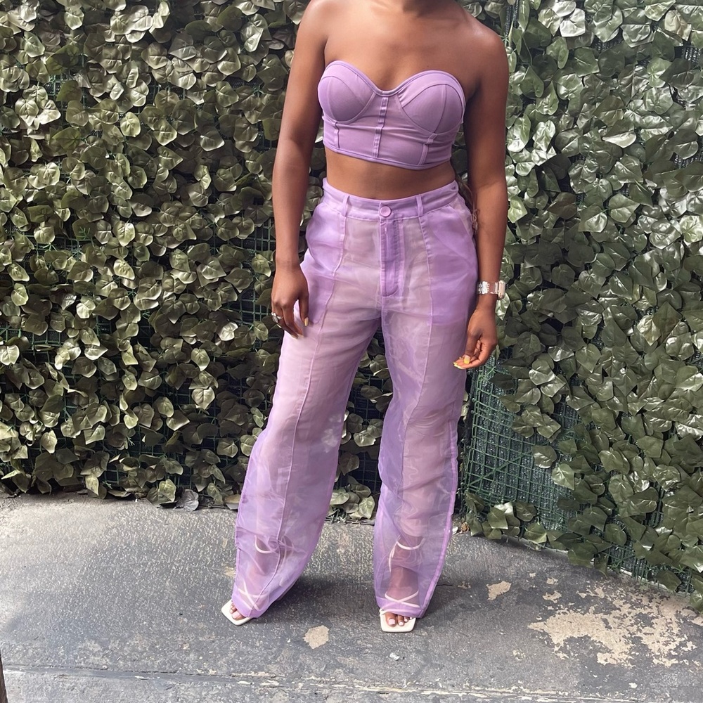 JLUXLABEL Lilac Sheer Wide Leg Pants